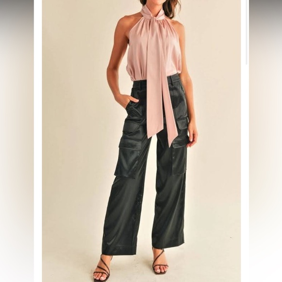 RESET By Jane Black Satin Cargo Wide Leg Pants Size Medium - Picture 3 of 13